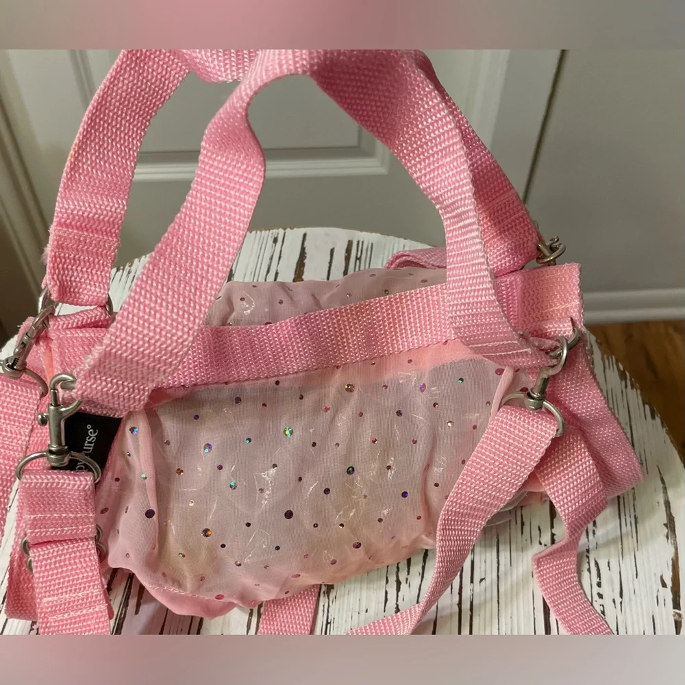 Pink with metallic pink sequins Puppy Purse and Harness X-Large